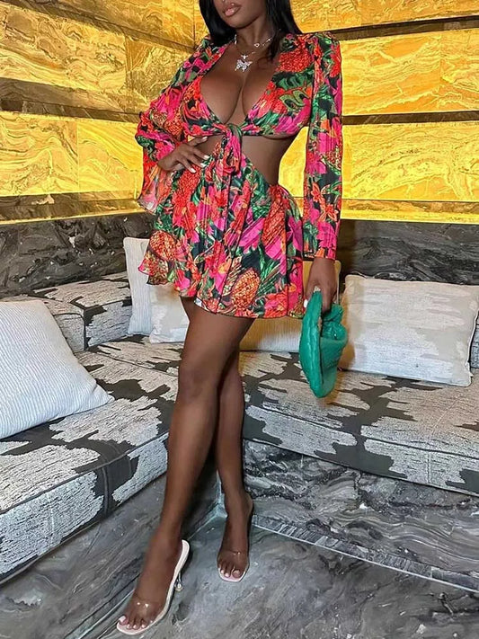 FLOWER PRINT FLARED LOVE SKIRT DRESS