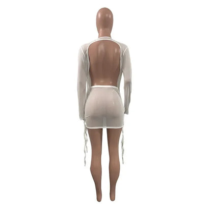 Bandage Mesh Two Piece Skirt Set