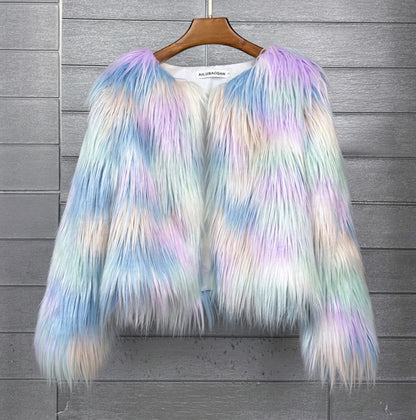 women's fur coat Colorful Furry Pink lamb wool faux fur coat female Shaggy sheepskin coat winter artificial fur jacket