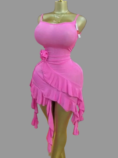 RUFFLES AND ROSE APPLIQUE DRESS