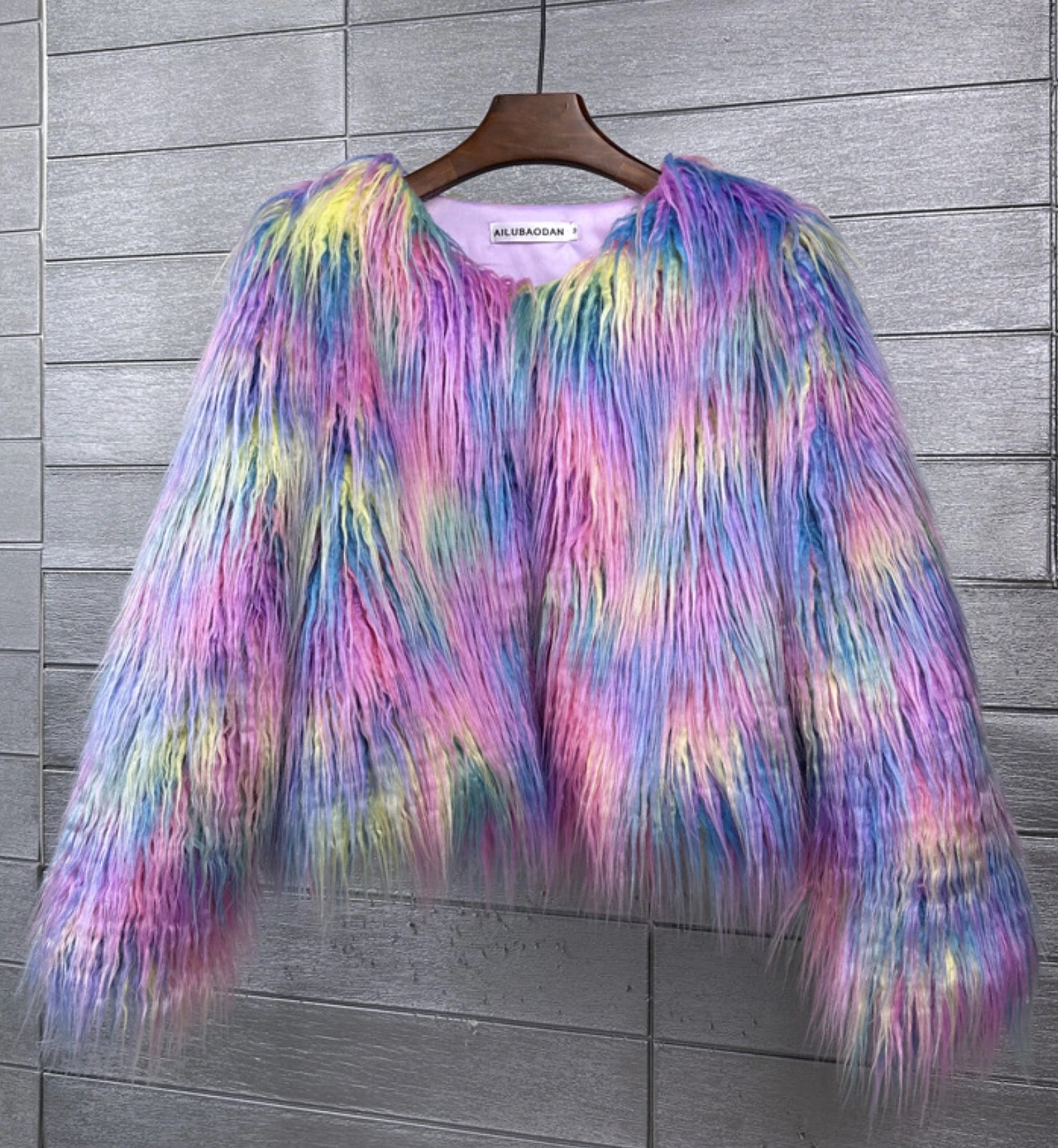 women's fur coat Colorful Furry Pink lamb wool faux fur coat female Shaggy sheepskin coat winter artificial fur jacket