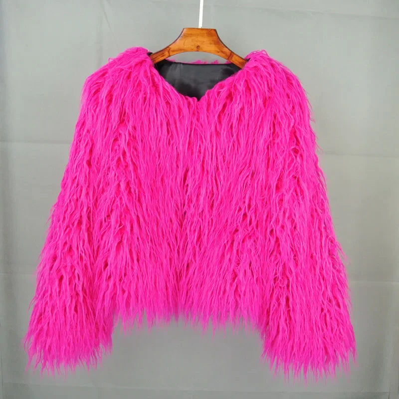 SHAGGY PINK FAUX FUR COAT