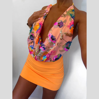 SEQUINED HALTER SKIRT SET