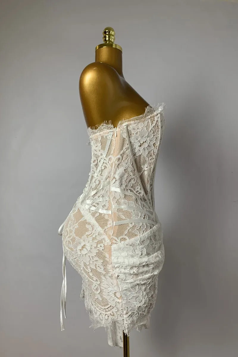 HIGH WAIST PATCHWORK LACE DRESS