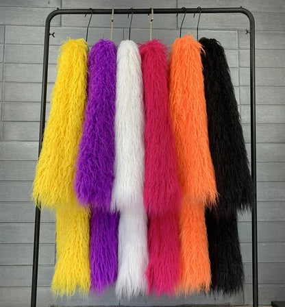 women's fur coat Colorful Furry Pink lamb wool faux fur coat female Shaggy sheepskin coat winter artificial fur jacket