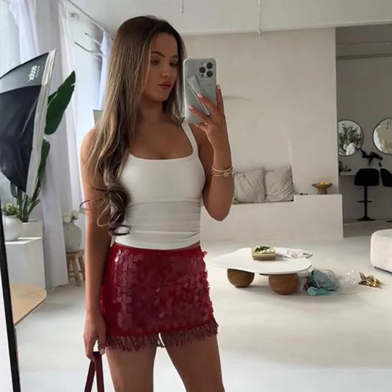 SEQUINED HALTER SKIRT SET