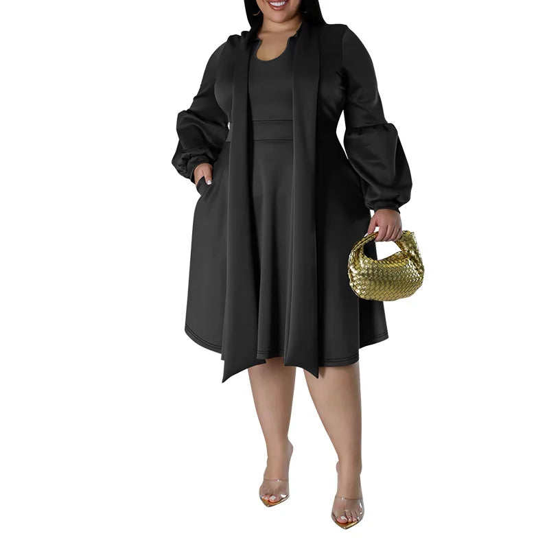 SOMO Plus Size Women Dress Long Sleeve Puffy Sleeve Mid-length Dress Party New Year Dress 2024 Dropshipping Wholesale Vestido
