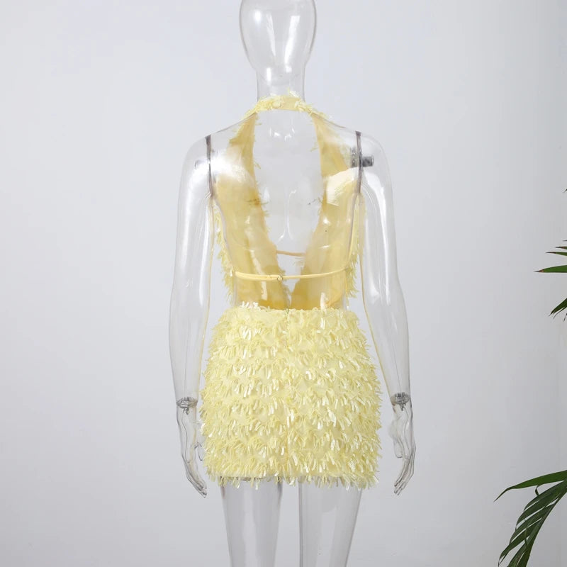 SEQUINED HALTER SKIRT SET