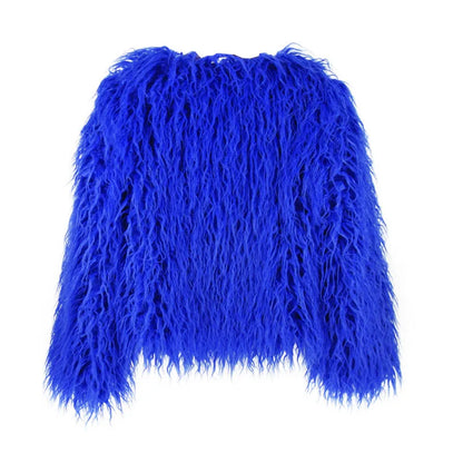 women's fur coat Colorful Furry Pink lamb wool faux fur coat female Shaggy sheepskin coat winter artificial fur jacket