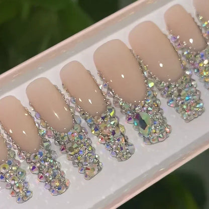 10 PCS BEJEWELD LUXURY DESIGNER LONG NAILS