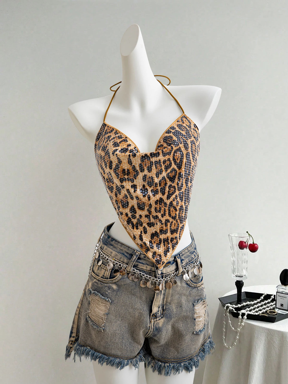 LEOPARD SEQUIN HALTER
