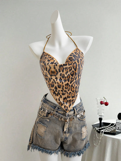 LEOPARD SEQUIN HALTER