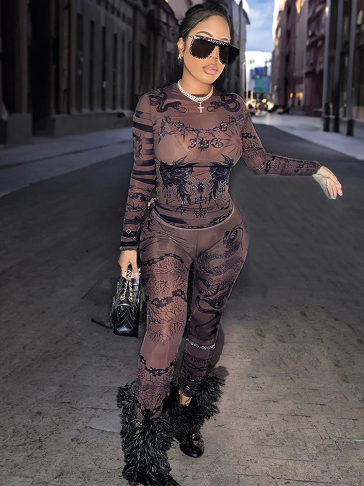 CLASSIC DRAGON PRINT MESH 2 PC SET