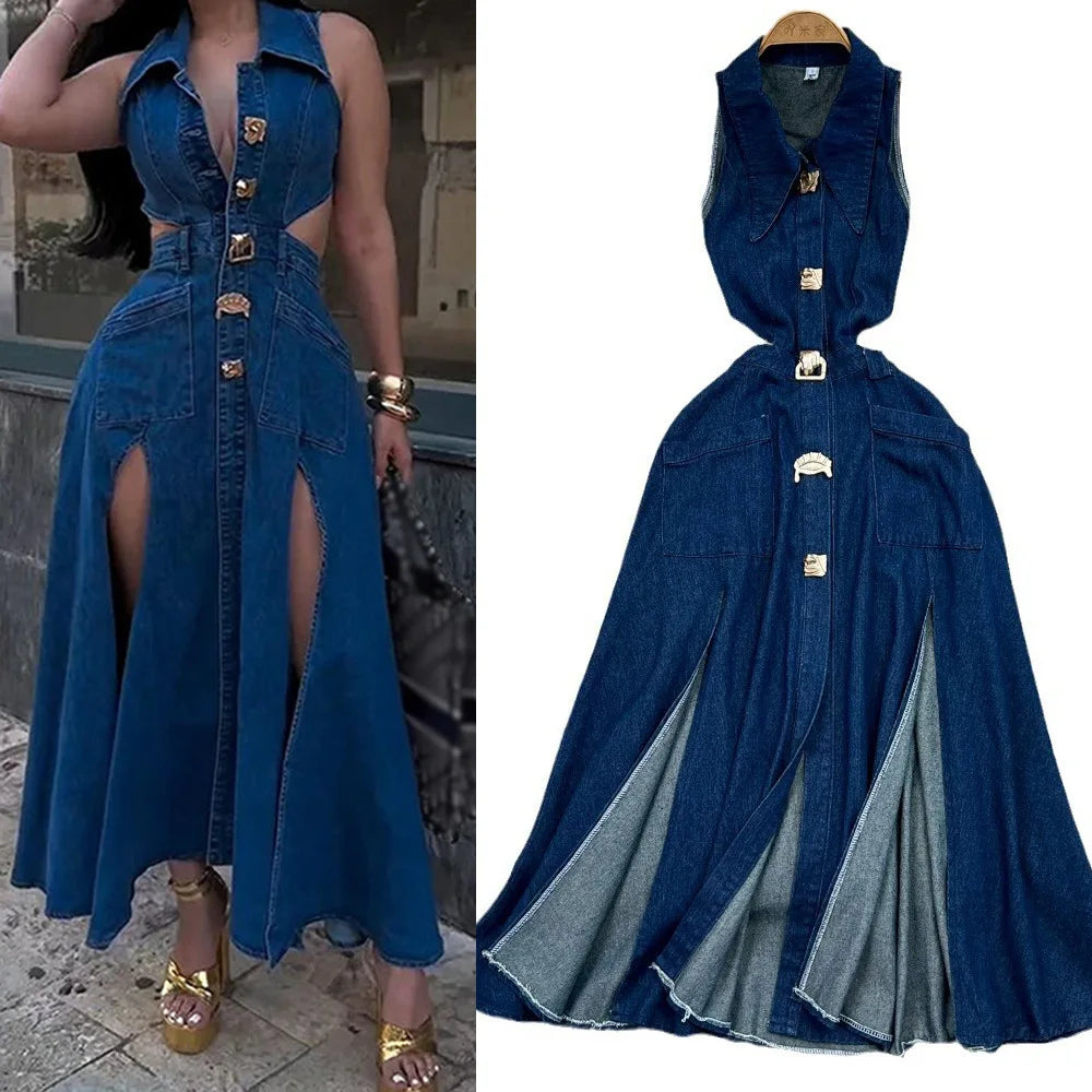 DENIM HIGH WAIST SUMMER DRESS
