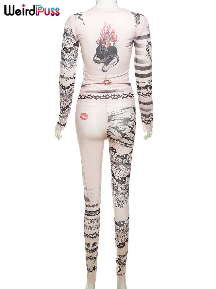 CLASSIC DRAGON PRINT MESH 2 PC SET