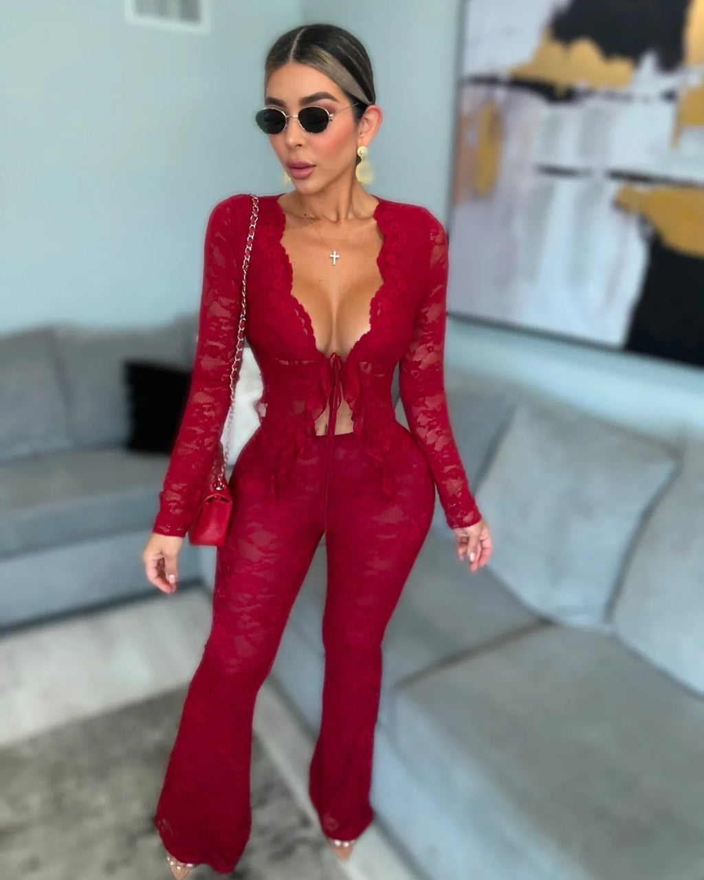 FLIRTY 2 PC LACE PANTS SET