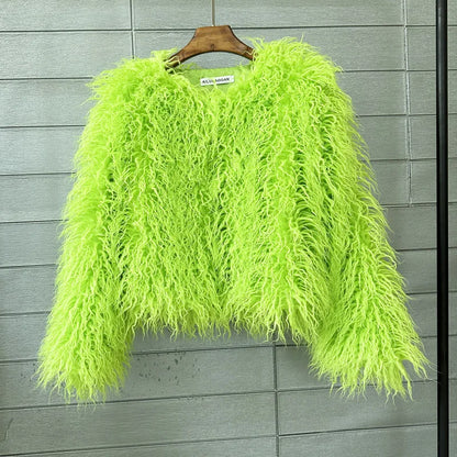 women's fur coat Colorful Furry Pink lamb wool faux fur coat female Shaggy sheepskin coat winter artificial fur jacket