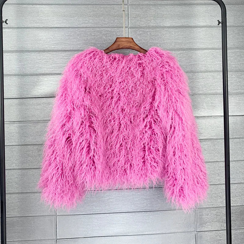 SHAGGY PINK FAUX FUR COAT