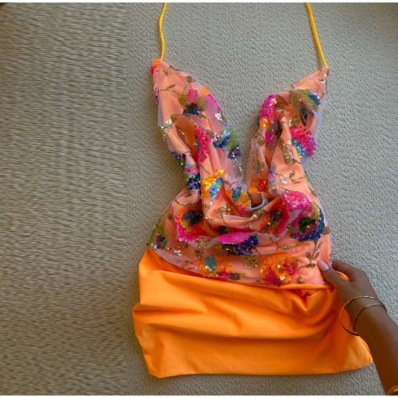 SEQUINED HALTER SKIRT SET