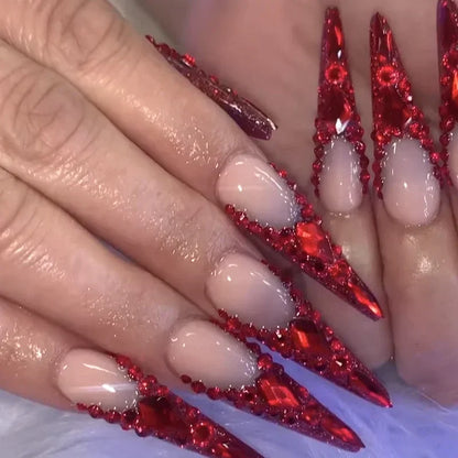 10 PCS BEJEWELD LUXURY DESIGNER LONG NAILS