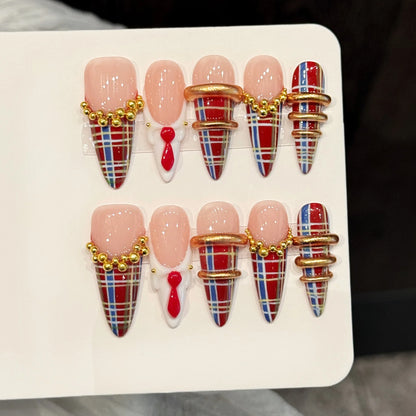 PLAID TYE AND GOLD LUX PRESS ON NAILS