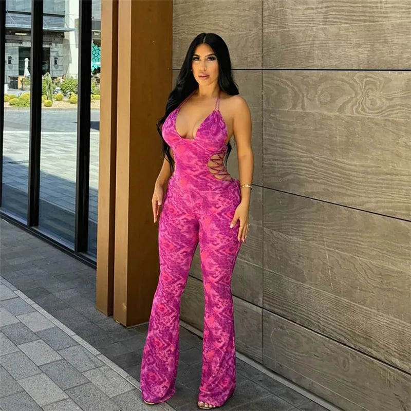 TYE DIE PINK PRINT HALTER ROMPER