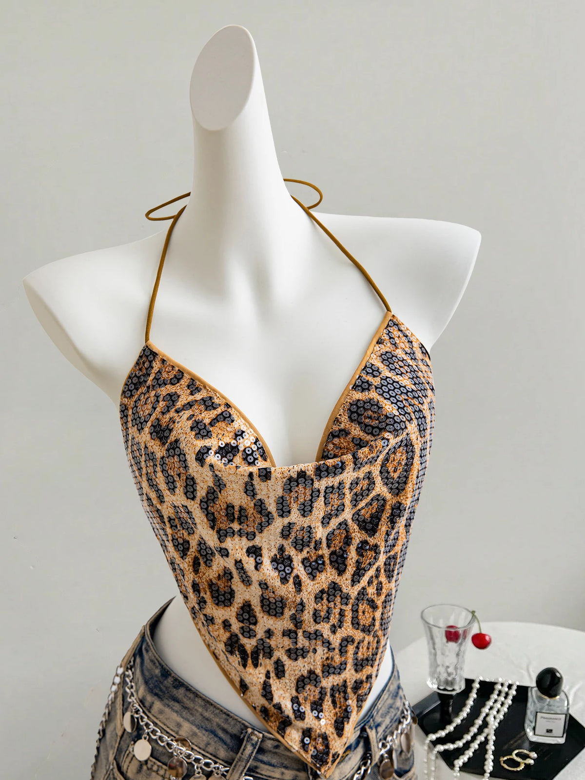 LEOPARD SEQUIN HALTER