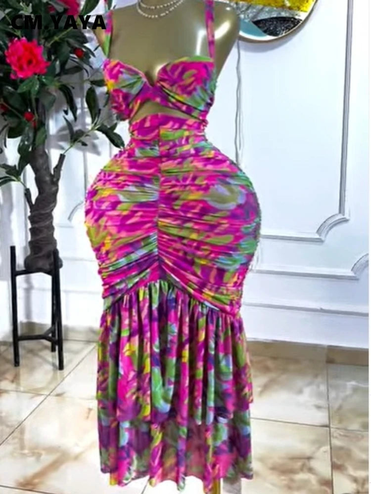 Cutout Ruched Ruffle Summer Dress