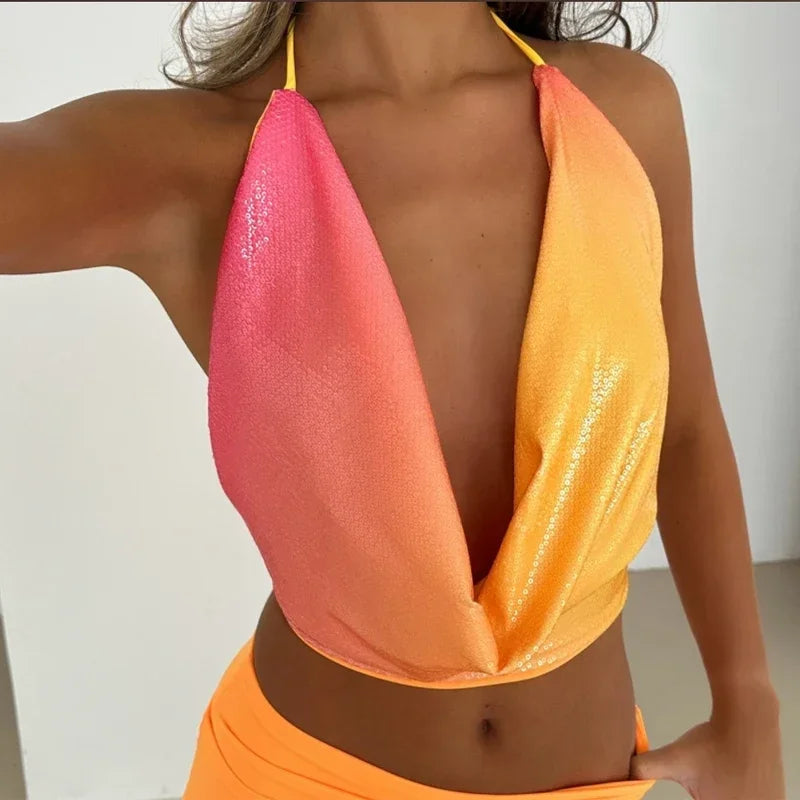 SEQUINED HALTER SKIRT SET