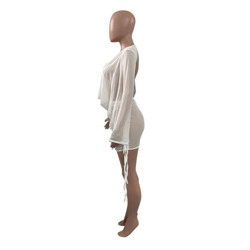 Bandage Mesh Two Piece Skirt Set