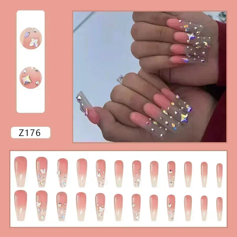 24 PCS SHIMMER LONG LUXURY PRESS ON NAILS