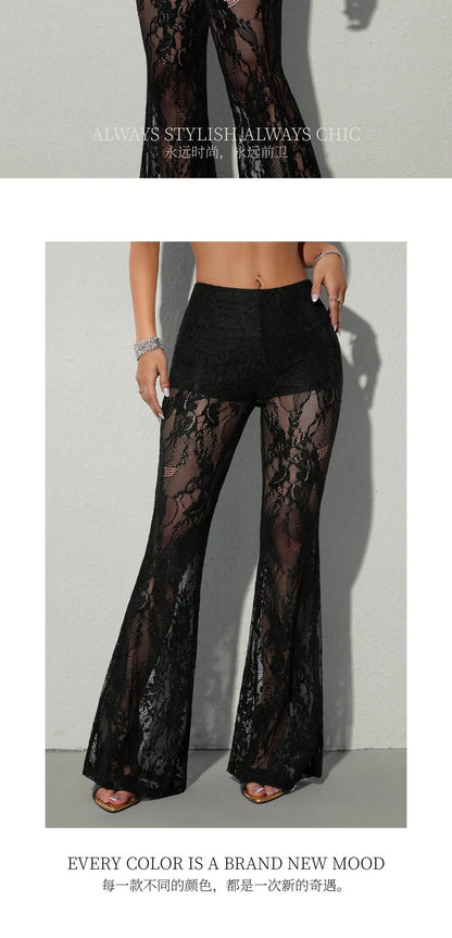 WHITE FLARE LACED PANTS