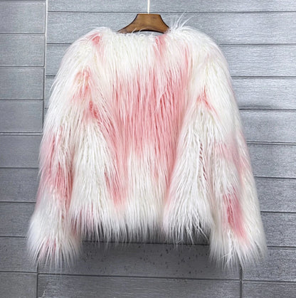 women's fur coat Colorful Furry Pink lamb wool faux fur coat female Shaggy sheepskin coat winter artificial fur jacket