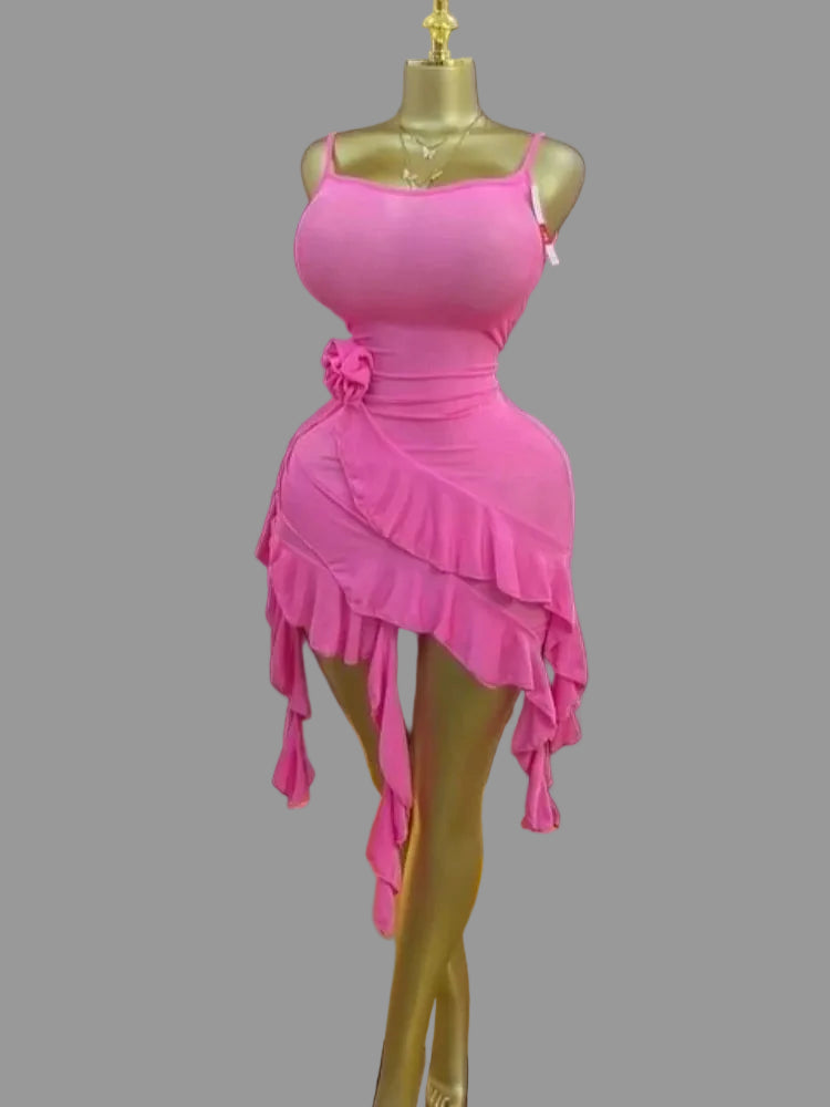 RUFFLES AND ROSE APPLIQUE DRESS