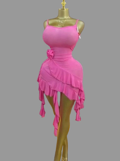 RUFFLES AND ROSE APPLIQUE DRESS