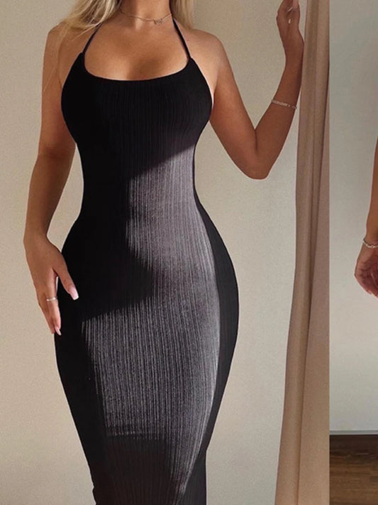 RIBBED BODYCON BACKLESS MAXI DRESS
