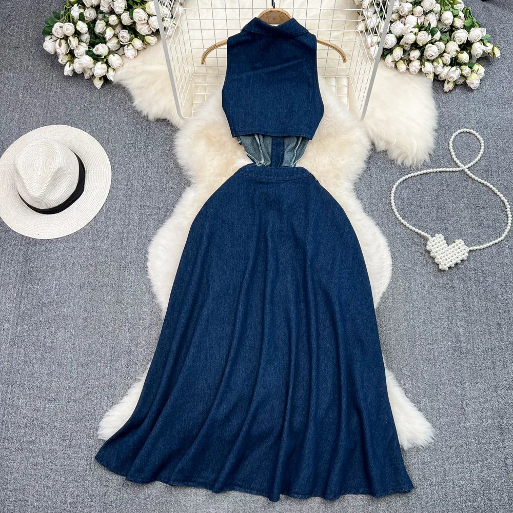 DENIM HIGH WAIST SUMMER DRESS