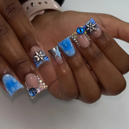 Blue Alligator Skin Duck Shape Nails