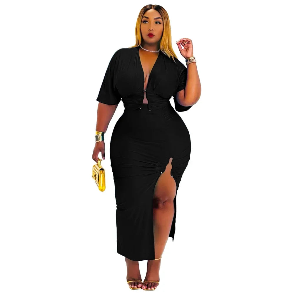 CITY GYAL PLUS CURVY 2 PC SKIRT SET WITH SPLIT