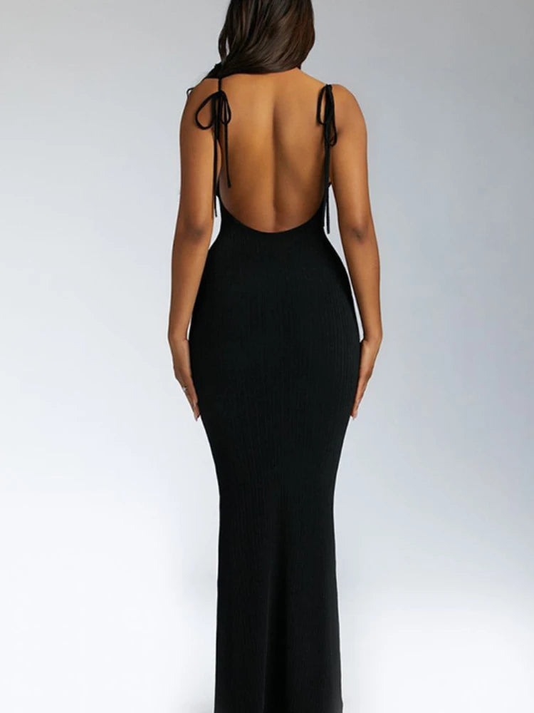 RIBBED BODYCON BACKLESS MAXI DRESS