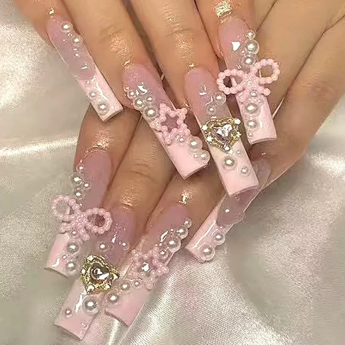 24 PCS SHIMMER LONG LUXURY PRESS ON NAILS