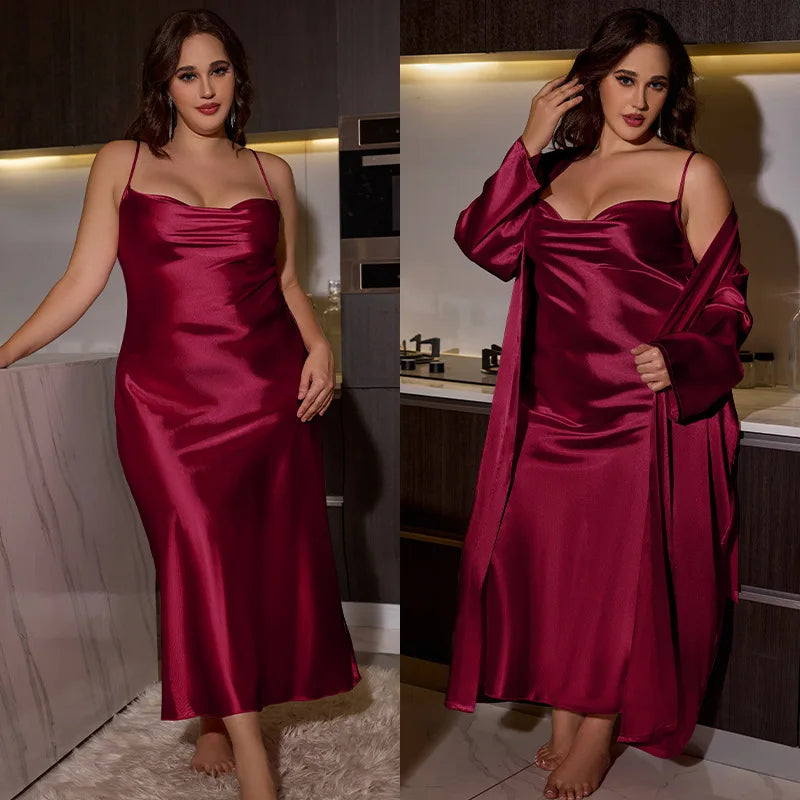 PLUS CURVY SATIN SLEEPWEAR DRESS