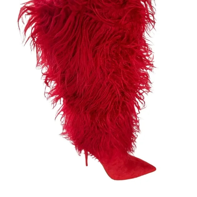 HOT CHIC FURRY KNEE THIGH HIGH BOOTS