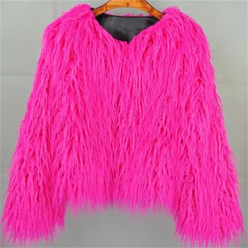 SHAGGY PINK FAUX FUR COAT