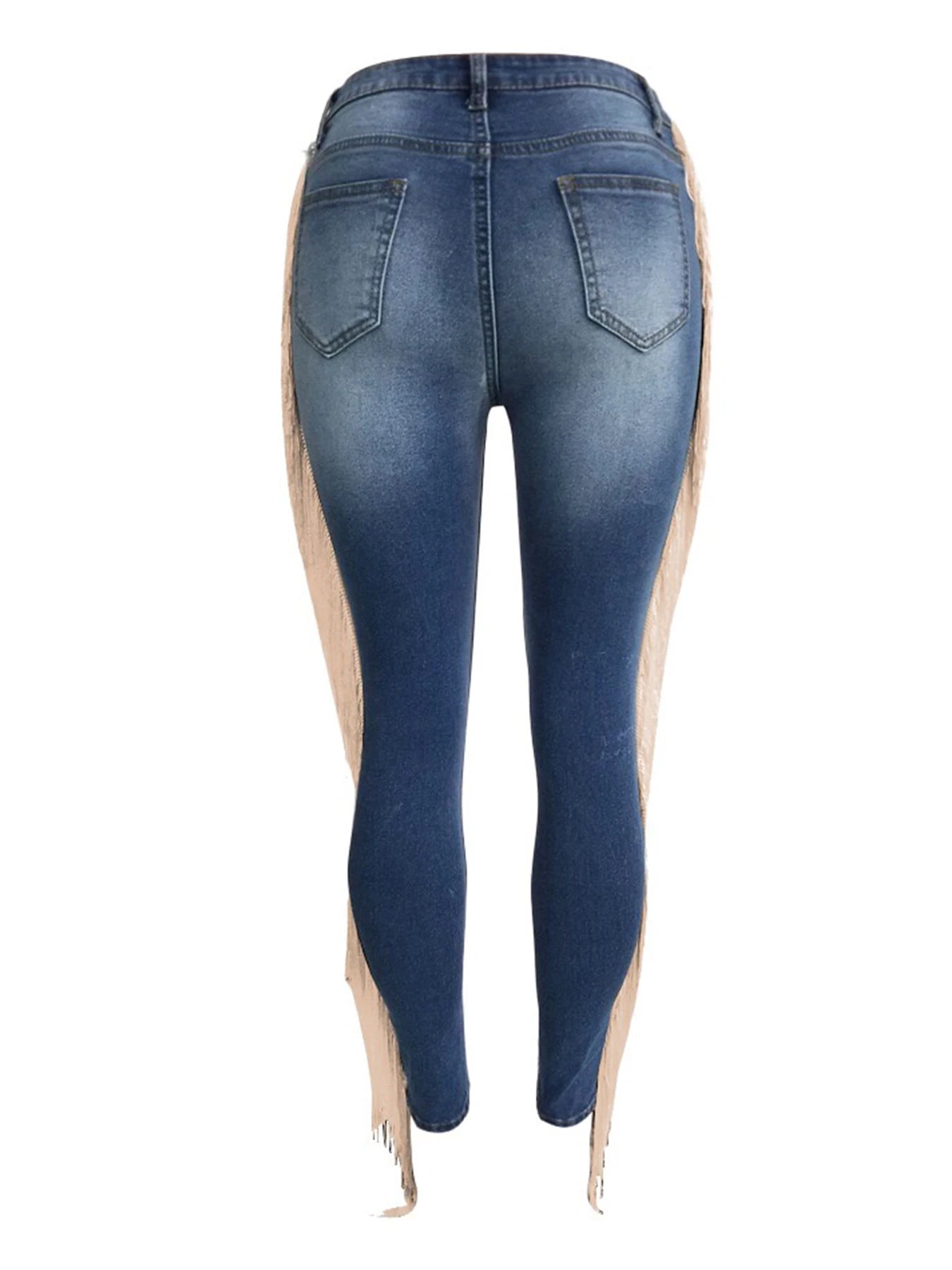 HIGH WAIST DISTRESSED TASSEL JEANS