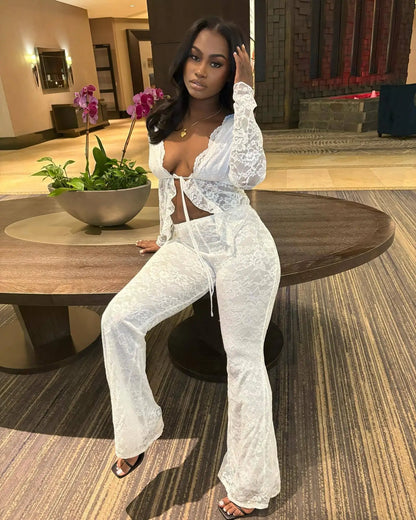 FLIRTY 2 PC LACE PANTS SET