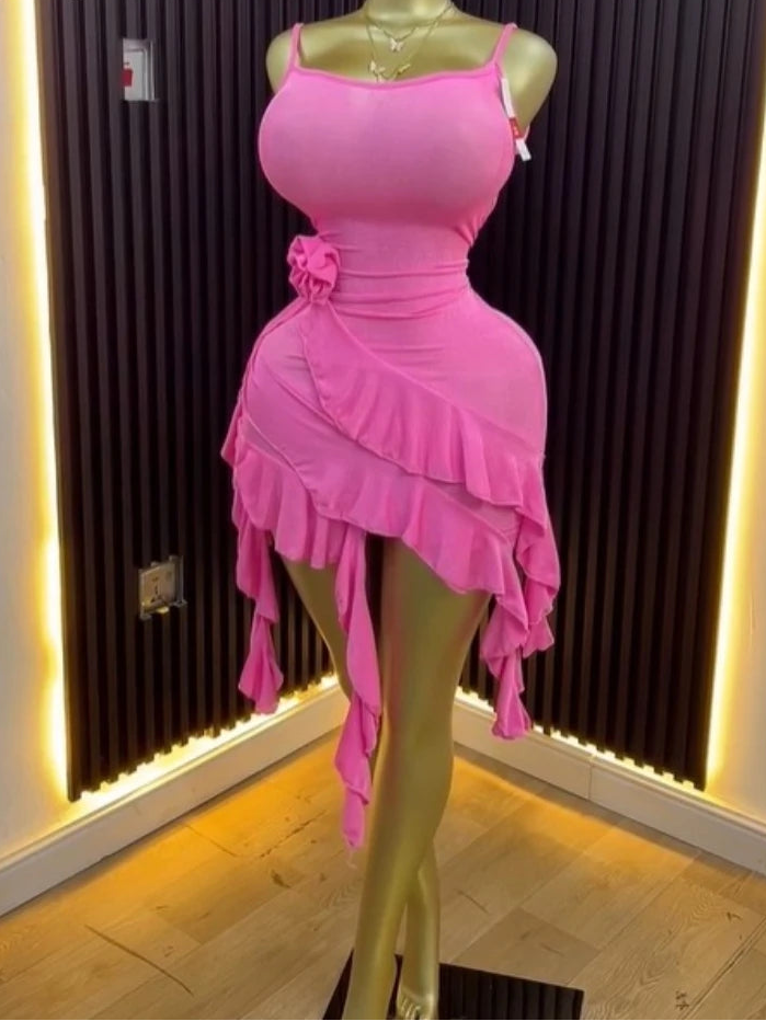 RUFFLES AND ROSE APPLIQUE DRESS