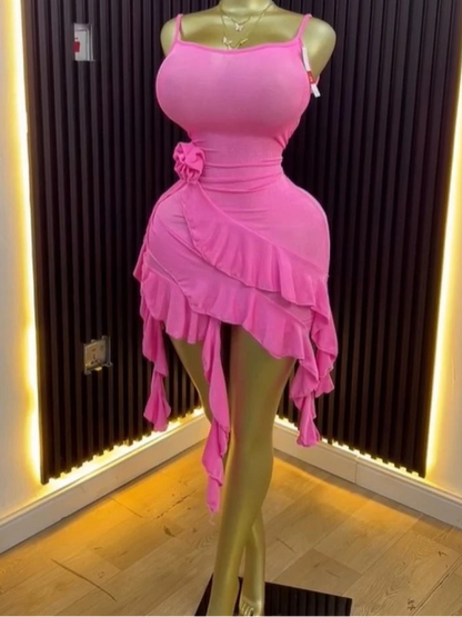 RUFFLES AND ROSE APPLIQUE DRESS