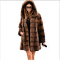 Women's mink fur coat medium long hooded coat fur plus size casual winter warm loose