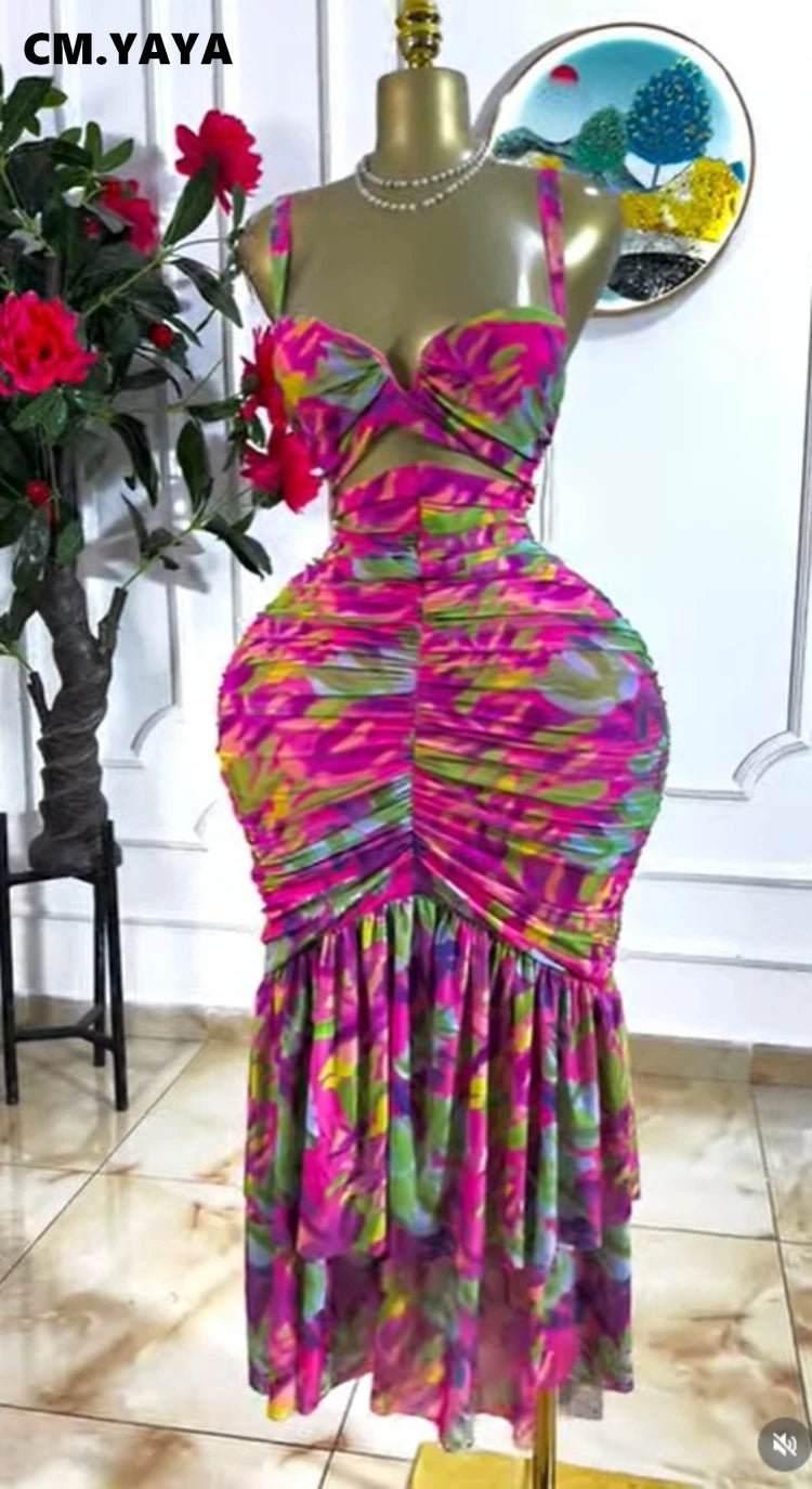 Cutout Ruched Ruffle Summer Dress
